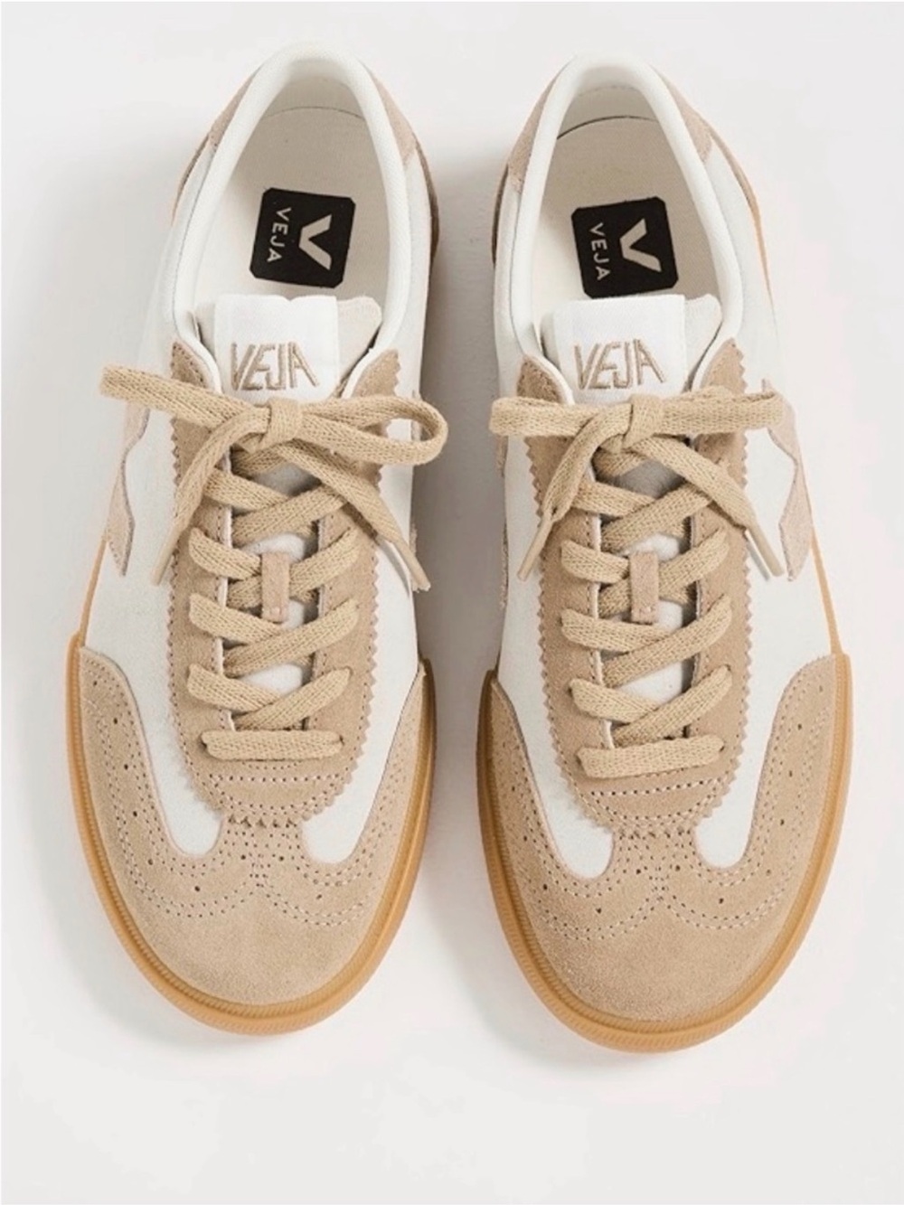 Veja Suede & Canvas Trainers in Beige and Off-White